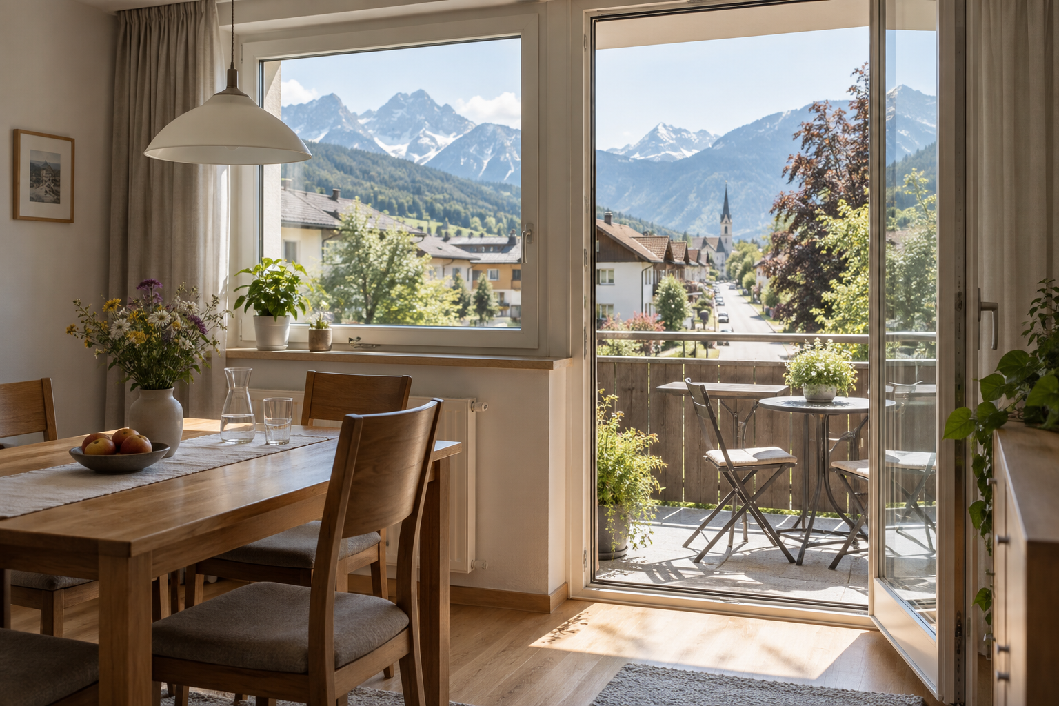 Helle kleinere Wohnung im Tiroler Tal mit Blick auf Berge